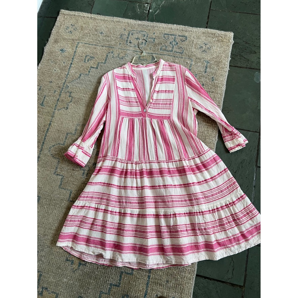 Pink White Cotton Mini Dress Cover Up Euro Summer Small  Made in Italy